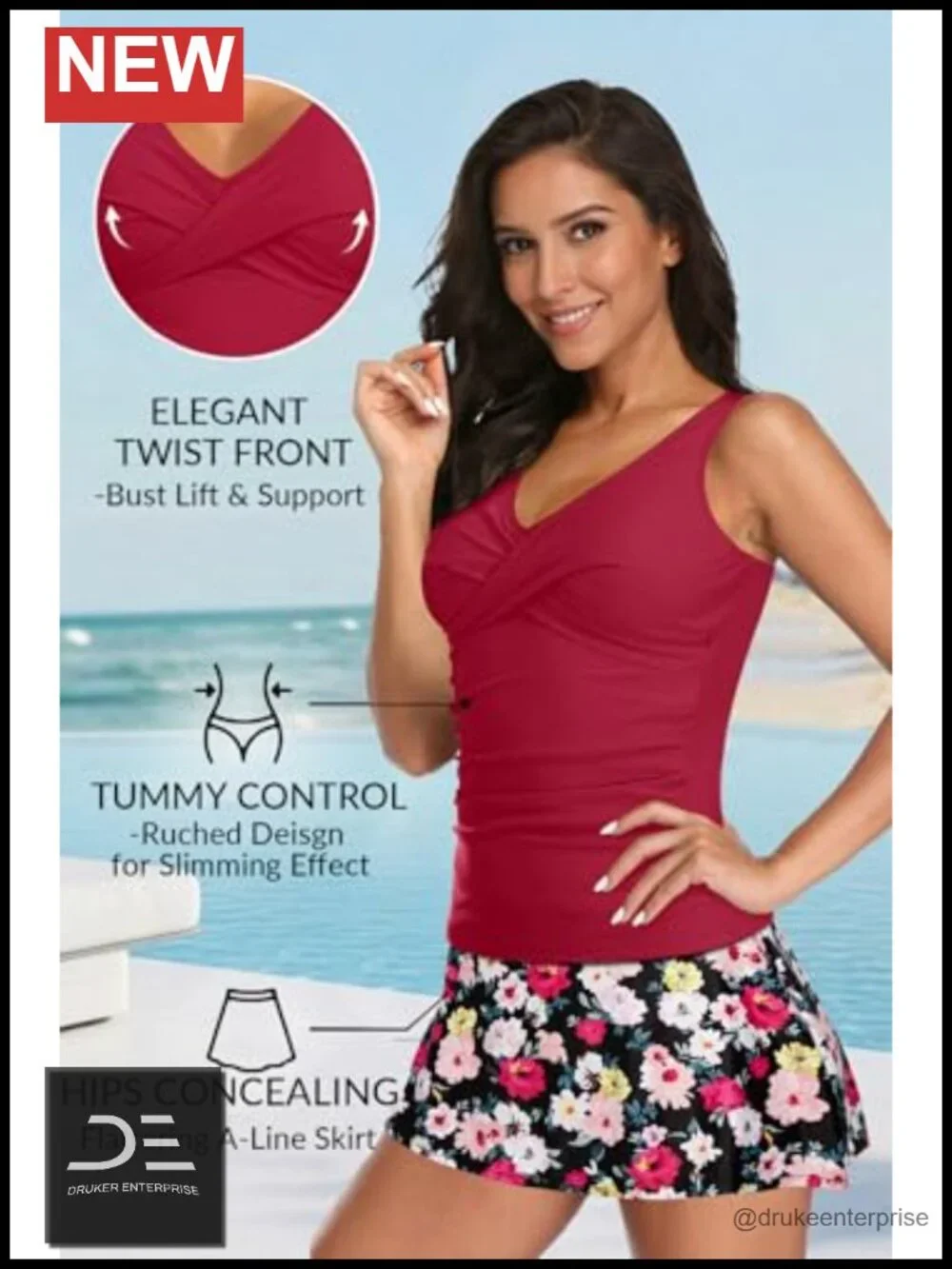 Tankini Bathing Suit with Skirt Tummy Control Two Piece Swimwear